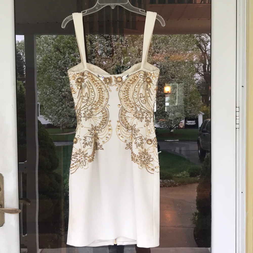 Sherri Hill Off White Dress Gold Detail, Size 2. - Picture 6 of 7